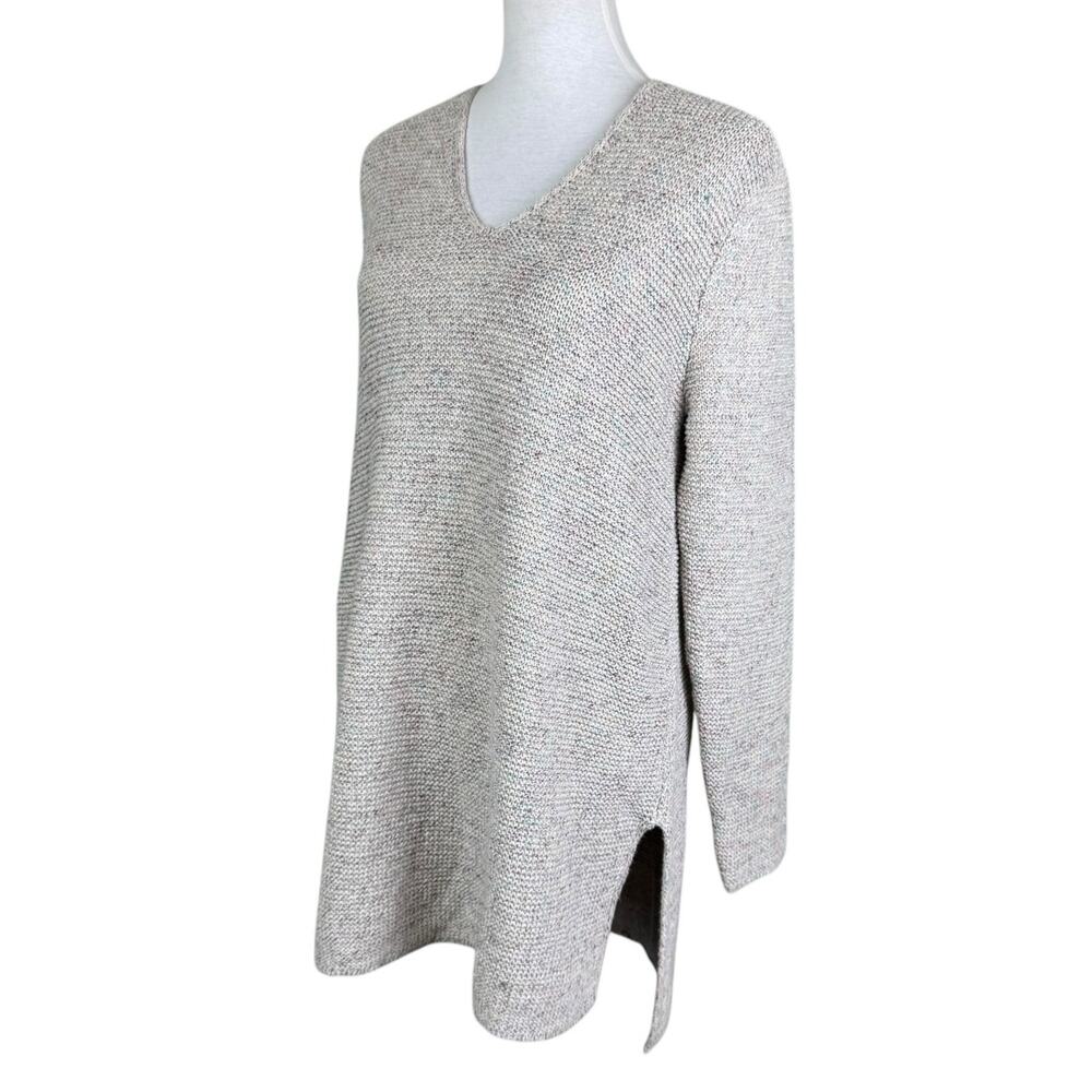 J. Jill Pure Jill Neutral Gray Speckled V-neck Long Sleeve Knit Tunic Sweater - Picture 3 of 13